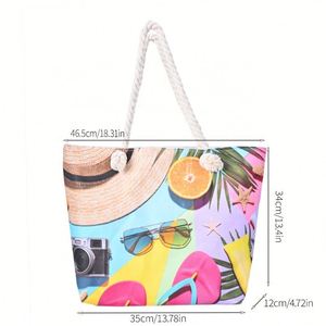 Sac fourre-tout en toile de coton recyclable, écologique et durable avec design personnalisé, sac de plage et poignée en corde pour le shopping - Product Image 2