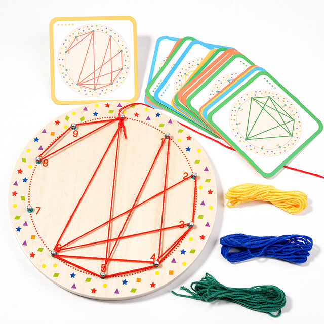 Wooden Geoboard - Montessori Rope Trying Game for Kids and Toddlers, Educational Create Figures, Brain Teaser STEM Toy Geo Board
