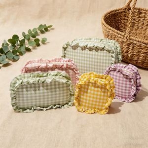 Customizable 4 Sizes <strong>Stitching</strong> Needlework Project Bags Embroidery Storage Zipper Bag Cosmetic Pouch Gingham Ruffle <strong>Make</strong> <strong>up</strong> Bag - Product Image 4