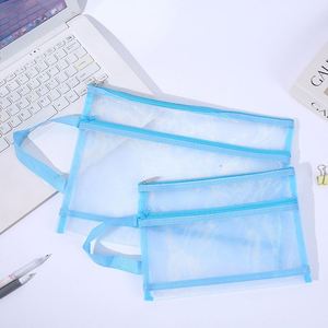 Wholesale <b>Nylon</b> Mesh Portable Handbag Tutor <b>Bag</b> Zipper Closure Pencil <b>Bag</b> Toiletries Cosmetics <b>Plastic</b> Document Organizer - Product Image 4