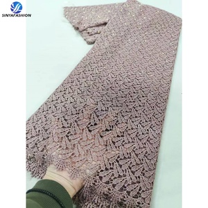 Tela de Encaje <span class=keywords><strong>Guipur</strong></span> Africano Sinya <span class=keywords><strong>con</strong></span> Pedrería, 5 Yardas, Encaje de Cordón Pesado de Lujo de Alta Calidad para Vestidos de Fiesta y Bodas - Product Image 6