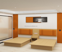 Juego de Dormitorio Moderno y Ecológico para Hotel, con Base de Cama de Plataforma, Panel de MDF, Cabecera y Mesita de Noche, Estructura de Madera, para Apartamento