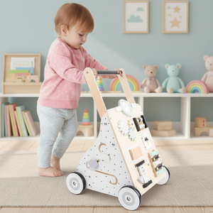 عربة تسوق خشبية للأطفال مع دفع الطفل على طول مشاية - Product Image 1