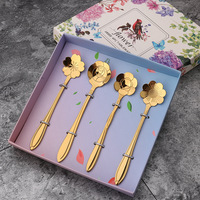 Ensemble cadeau de mariage réutilisable en métal avec petite cuillère, design fleur de cerisier et feuille de rose, finition miroir, fourchette