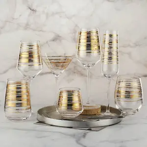 Copo de vidro estilo europeu, flauta de vidro de vinho tinto de alta qualidade com decalque de ouro personalizado