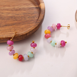 Conjunto de Joyería de Acero Inoxidable para Mujer, Collar, Aretes y Pulsera con Cuentas de Piedra Natural en Color Caramelo, Accesorio a la Moda - Product Image 1
