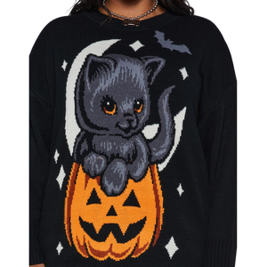 <strong>Cat</strong> Cartoon Sweater <strong>Women's</strong> Oversized Knitted Sweater Halloween Sweater Long <strong>Jumper</strong> for <strong>Woman</strong> - Product Image 5