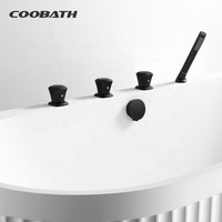 Baignoire SPA d'Intérieur Balnéo à Jet d'Air et Bain Moussant, Moderne Blanche en Pierre Artificielle, Autoportante avec Douche et Robinetterie
