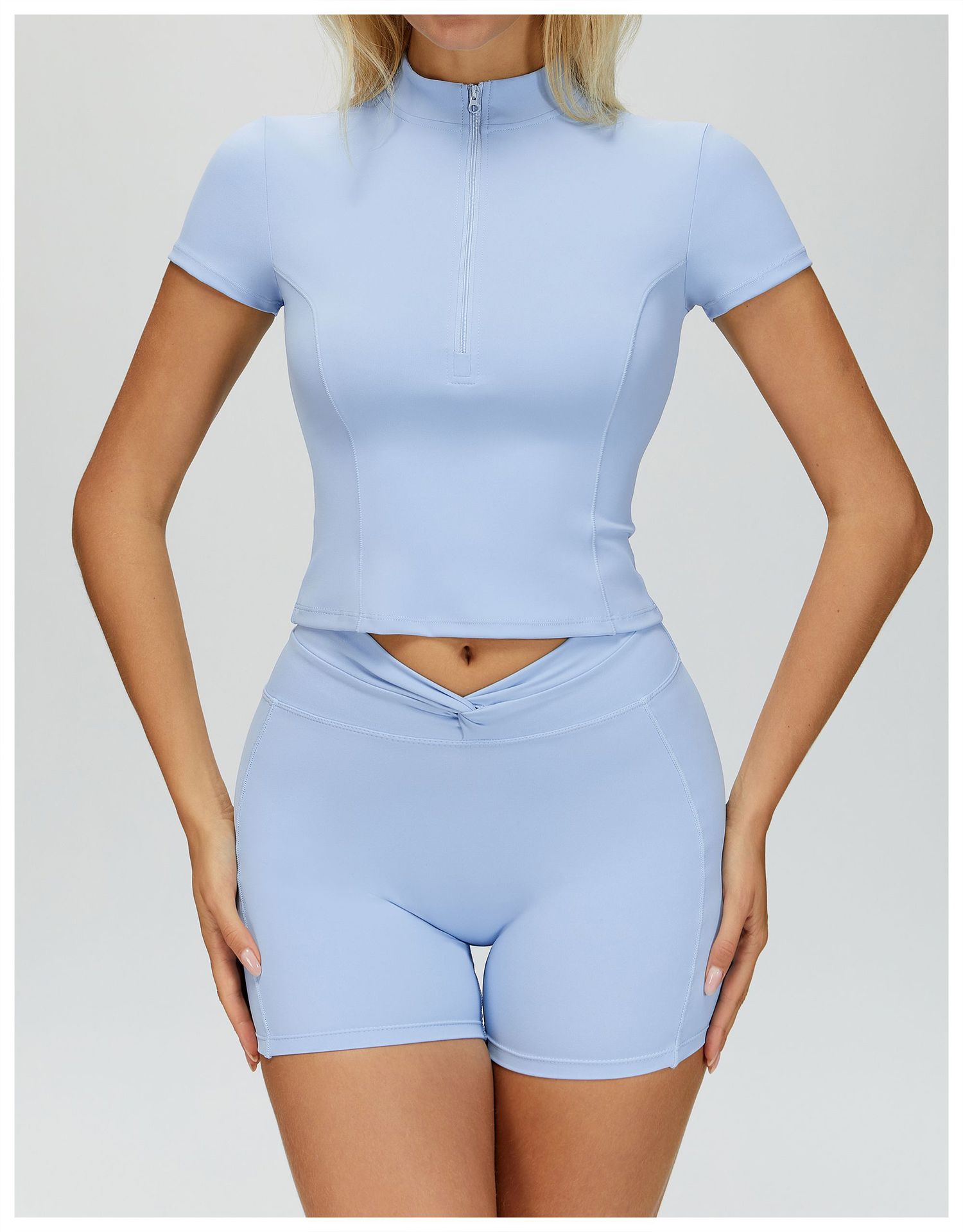 Women's Naked Feeling Half Zip Mock Neck Yoga Top Slim Fit Short Sleeve Quick Dry Running Workout Fitness T-shirt