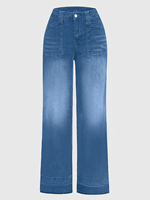 Pantalones Vaqueros Holgados de Verano para Mujer, Cintura Alta, Pierna Ancha, Azul Medio, Bolsillos Delanteros Grandes, Pantalones de Mezclilla Casuales para Trabajo