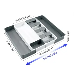 Organizador de gavetas ecológico, bandeja ajustável de talheres de cozinha multifuncional, expansível, para utensílios de cozinha