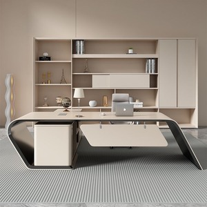 Modularer, moderner Chefschreibtisch mit Schubladen und Stauraum, Tischplatte aus Kiefernholz - Product Image 1