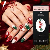 Autocollants semi-durcis pour ongles de Noël RTS, 20 pièces, motif arbre et cloche, couverture complète pour salon de manucure, autocollants semi-durcis en gel pour ongles de Noël