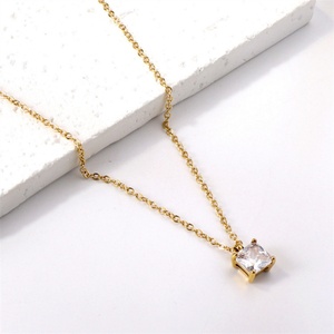 High End Jewelry Vintage Gold Plated <b>Titanium</b> Steel Geometric square Zircon Pendant Necklace - Product Image 5