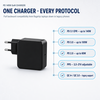 Chargeur rapide GaN PD140W PD 3.1, adaptateur secteur USB-C QC3.0 5V3A 9V3A 15V5A 20V5A 28V5A, station de charge haute vitesse, prise US EU UK