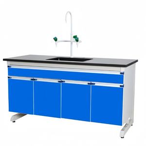 Escritorio de laboratorio moderno, marco de metal y gabinete de madera, mesa de experimentos de ciencia escolar, mesas de trabajo experimentales - Product Image 3