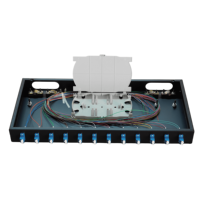 Panel Patch Fiber Optik FTTH Rak Mount 1U 24 Core ODM12 LC UPC Hitam Baja Rol Dingin untuk