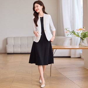 Women's Summer Thin Blazer Champagne Color Three Quarter Sleeve Solid Cotton Breathable Casual Suit Jacket - Product Image 2