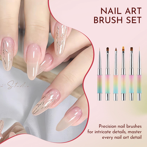 Ensemble de 6 pinceaux à ongles double tête à dégradé de couleurs, pointes ovales en nylon pour soins au gel à domicile ou en salon - Product Image 6