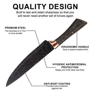 Luxury Black Coating Stainless Steel PP Handle <b>Kitchen</b> Knives <b>Scissors</b> Sharpening Rod Set With 360 Degrees Rotates Acrylic Base - Product Image 2