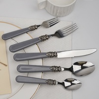Ensemble de couverts vintage OEM ODM en acier inoxydable 18/10 et plastique, couteau, fourchette, cuillère, sans BPA, avec logo personnalisé