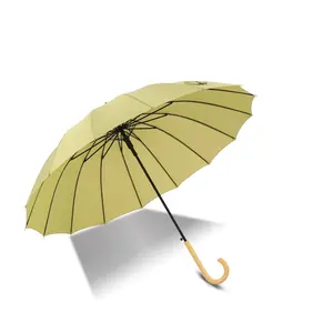 מטריה סינית ישרה 16K למבוגרים לוגו ניתן להתאמה אישית בד עמיד למים עמיד למים ידית עץ אור מאפייני קידום מכירות