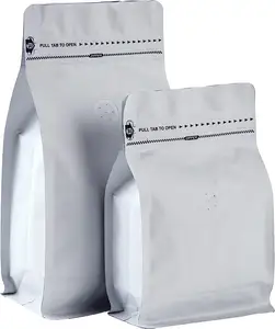Bolsa de café biodegradável com impressão digital, sacola de café com válvula de 1kg reciclável e fundo plano com válvula e zíper