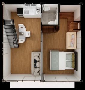บ้านสำเร็จรูป Max Prefab Villa 2-2 ชั้น แบบโมดูลาร์คอนเทนเนอร์ 4 ยูนิต ดีไซน์แบบแพ็คสำเร็จทันสมัย รับประกัน 1 ปี เหมาะสำหรับโรงแรม - Product Image 3