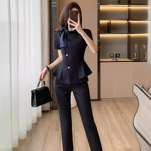 Women's Professional Short Sleeve Suit Summer 2024 Polyester Hotel Uniform Elegant Style For Receptionists Beauty Salons - Product Image 2