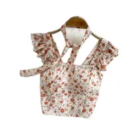 Camisola retro floral para mujer, ropa de exterior elegante sin mangas con cordones, top corto con cordones, versión coreana, novedad de verano de 2022