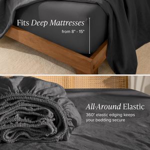 Sang Trọng 100% Lanh 4Pcs Tấm Ga Trải Giường Thiết Lập Màu Sắc Rắn Làm Mát Tấm Phẳng Sâu Túi Được Trang Bị Tấm Với Hai Vỏ Gối - Product Image 6