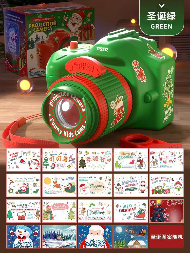 Cámara navideña verde - 3 tarjetas, 3 fotos - caja de color [sin batería]