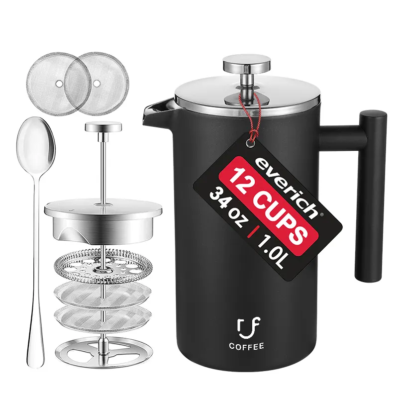 Coffee French Press Double Walled Insulated coffee jug 1000ML Stainless Steel French Press Coffee Make