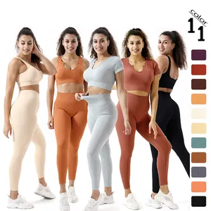 Roupas de ginástica femininas com logo, roupas esportivas para yoga, conjunto de 2 peças, sutiã sexy sem costura e legging, roupas de academia