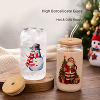 YUANHE Tasse à café en verre borosilicate de Noël avec couvercle en bambou et paille, compatible lave-vaisselle et micro-ondes, réutilisable, grande capacité, moderne, pour jus