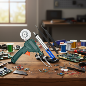 Kit de fer à souder automatique 60W avec pompe à dessouder et pincettes pour la réparation de cartes de circuits imprimés, vert - Product Image 2