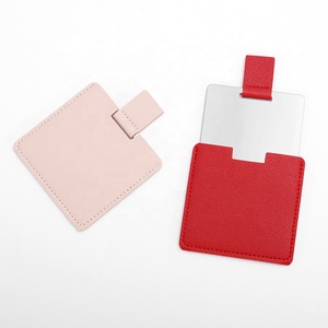 Luxury Custom Portable Stainless Steel Makeup Mirror Handheld Leather Pocket for Promotional Gifts