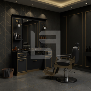 Estación de Barbería de Diseño Moderno y Lujoso, Madera, Silla de Metal Negra y Dorada, Espejo de Salón Incluido, Hecho en Turquía - Product Image 3