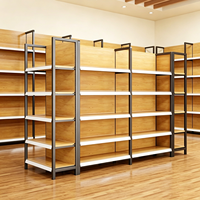 Étagères de supermarché en métal robustes avec revêtement en poudre époxy imitation bois, simple ou double face, autoportantes pour présentation en magasin