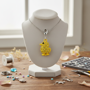 Ciondolo a forma di pulcino in cristallo con strass gialli e chiusura a moschettone per la creazione di gioielli - Product Image 3