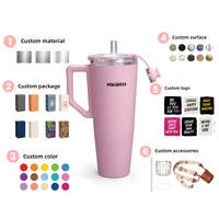 Mug de voyage isotherme promotionnel en acier inoxydable de 30 oz, écologique, avec poignée et couvercle, et paille anti-fuite