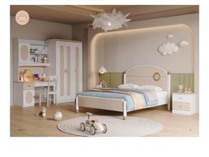 Ensemble de meubles modernes en bois massif couleur crème pour enfants - Combo chambre scolaire comprenant <span class=keywords><strong>lit</strong></span>, armoire, bureau d'étude et meuble d'appoint - Product Image 5