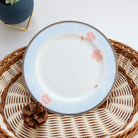 Assiettes de table en porcelaine fine de style chinois, écologiques, blanches, rondes, 8 pouces, avec bord doré, personnalisables