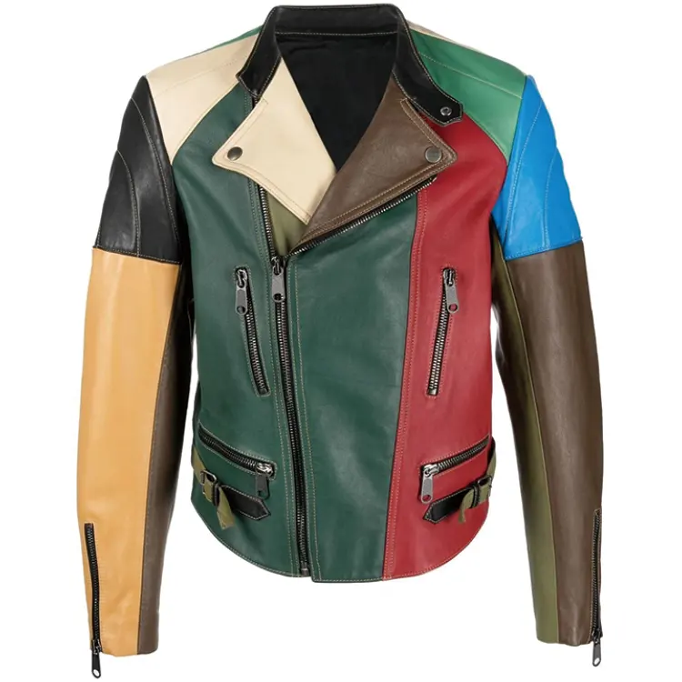 multi color zipper Custom mens leather jackets