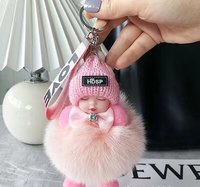 Porte-clés en peluche doux et mignon de 14 cm, design bébé endormi, boule moelleuse avec rembourrage en coton PP, cadeau de Noël unisexe
