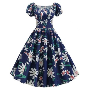 Abito Estivo da <span class=keywords><strong>Donna</strong></span> con Stampa Floreale <span class=keywords><strong>Vintage</strong></span>, Maniche a Sbuffo, Elegante Vestito a Linea A Midi per Feste, <span class=keywords><strong>Abbigliamento</strong></span> Chic - Product Image 4