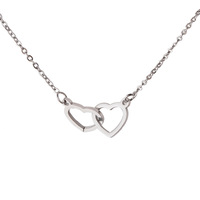 Collier ras du cou avec pendentif cœur double pour femme, accessoires de bijoux, collier cœur poli en acier inoxydable