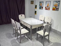 Nouvel ensemble de meubles de maison modernes en vente flash, table rectangulaire, 1 table, 6 chaises, pieds en bois, pliable