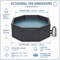 Baignoires de spa octogonales en mousse écologique personnalisées pour 6 personnes, bain à remous en rotin noir avec système de massage à bulles et pompe externe