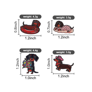 Broches de esmalte de dibujos animados de Dachshund lindos con gafas de sol, ramo de flores y sombrero de vaquero, joyería al por mayor - Product Image 6